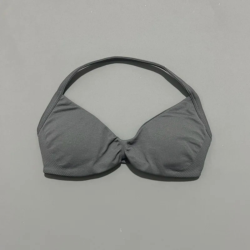 Women's Strappy Backless Halter Sports Bra