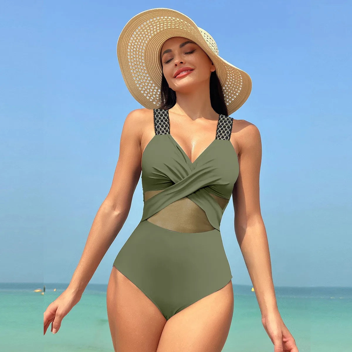 Women's Solid-Colour Mesh Swimwear