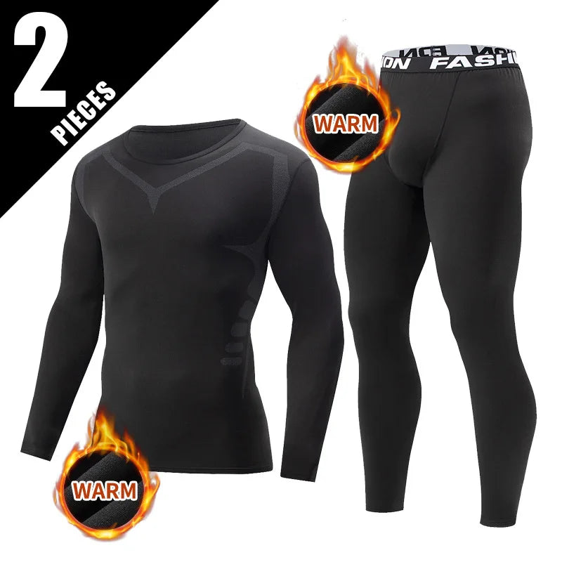 Men Autumn Winter Fashion Printed Thermal Underwear Set Simple Sport Style Warm Base Layer Long Johns Elastic Skin-friendly Top
