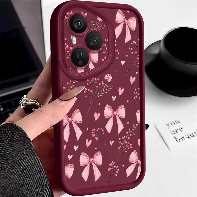 Pink Bow Soft TPU Phone Case for Honor Models