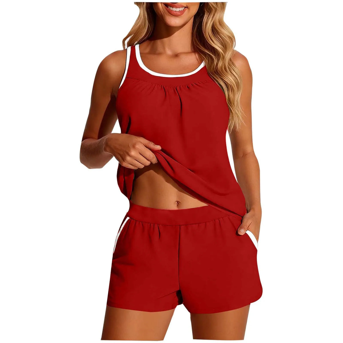 Women's White-Trim Two-Piece Tankini Set
