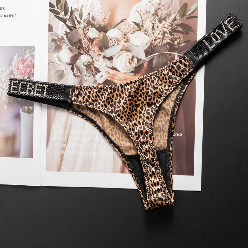 Women's Rhinestone Letter Low-Waist Thong