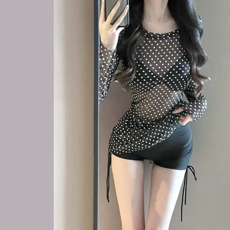 Women's Black Swimwear & Long-Sleeve Cover-Up Set