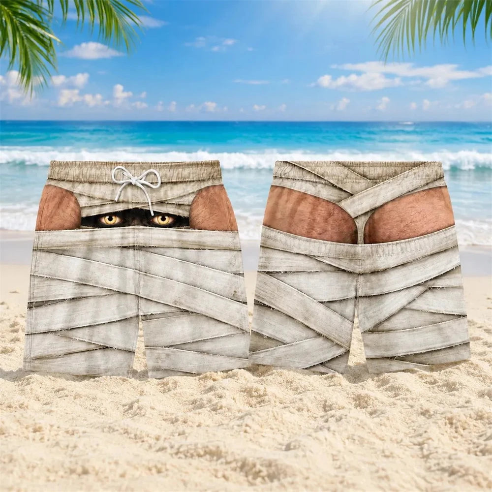 Spider Web Prank Swim Trunks For Men Scary Spider 3D Illusion Fake Underwear Print Board Shorts Novelty For Beach Holiday Party