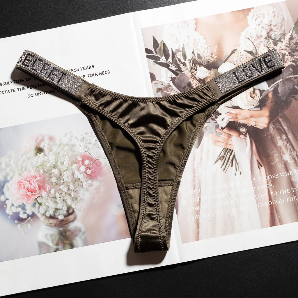 Women's Rhinestone Letter Low-Waist Thong