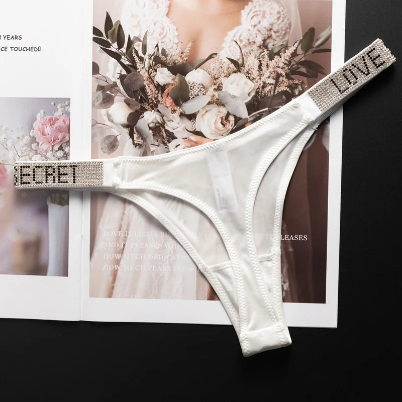 Women's Rhinestone Letter Low-Waist Thong
