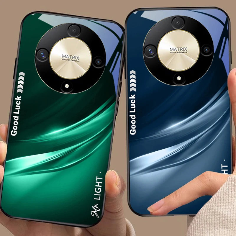 Gradient soft green For Honor 50 70 30 90 200 X5 X5b Plus X6 X8 4G 9 X9c Smart 30 Max  Magic 4 5 Pro 7 Lite glass phone case