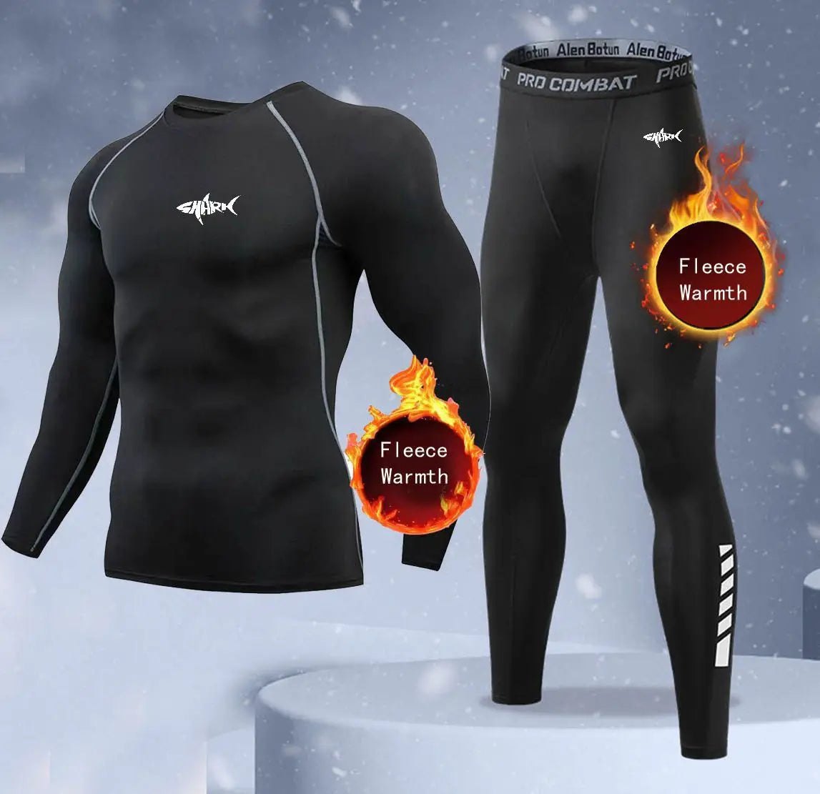 New 2-pieces Winter Warm Men Underwear Set Fleece Thermal Undershirts Long Johns Compression Tights Fitness Sports Tracksuit Set