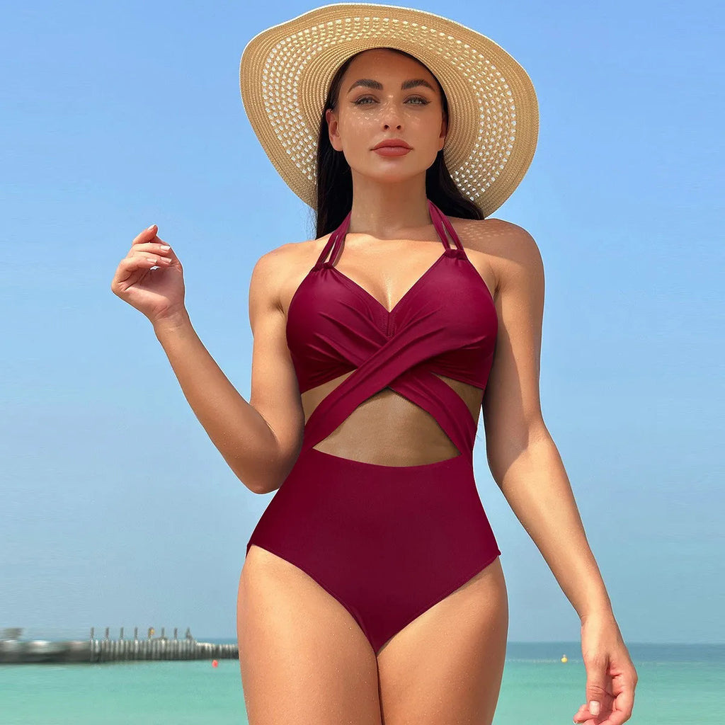 Women's Solid-Colour Mesh Swimwear