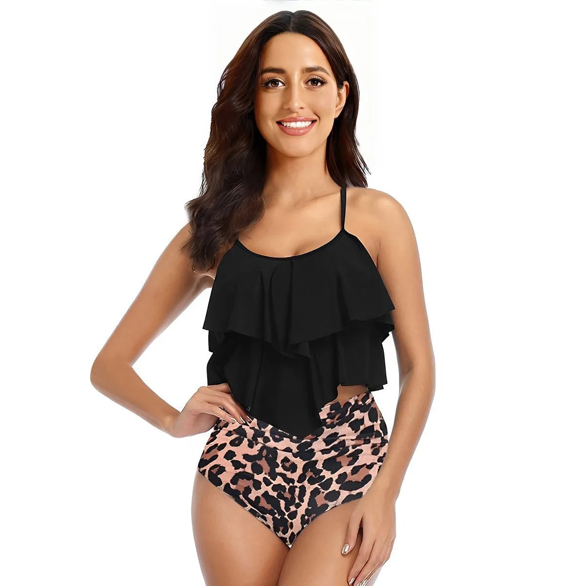 Women's Ruffle-Top High-Waist Printed Bikini Set