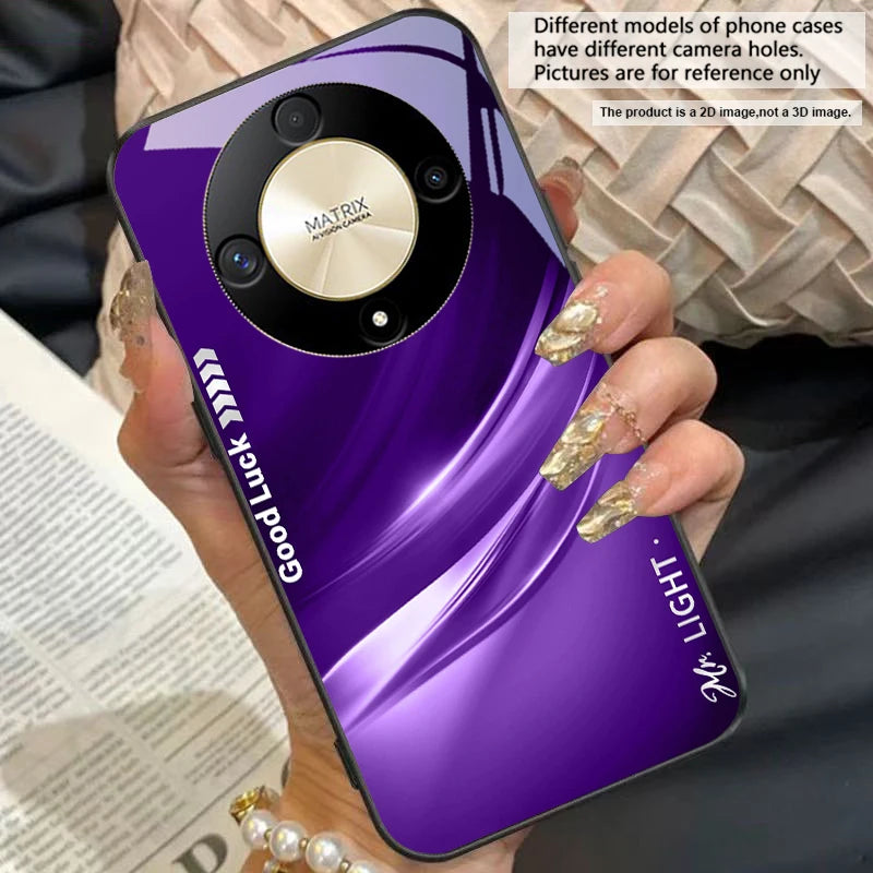 Gradient soft green For Honor 50 70 30 90 200 X5 X5b Plus X6 X8 4G 9 X9c Smart 30 Max  Magic 4 5 Pro 7 Lite glass phone case