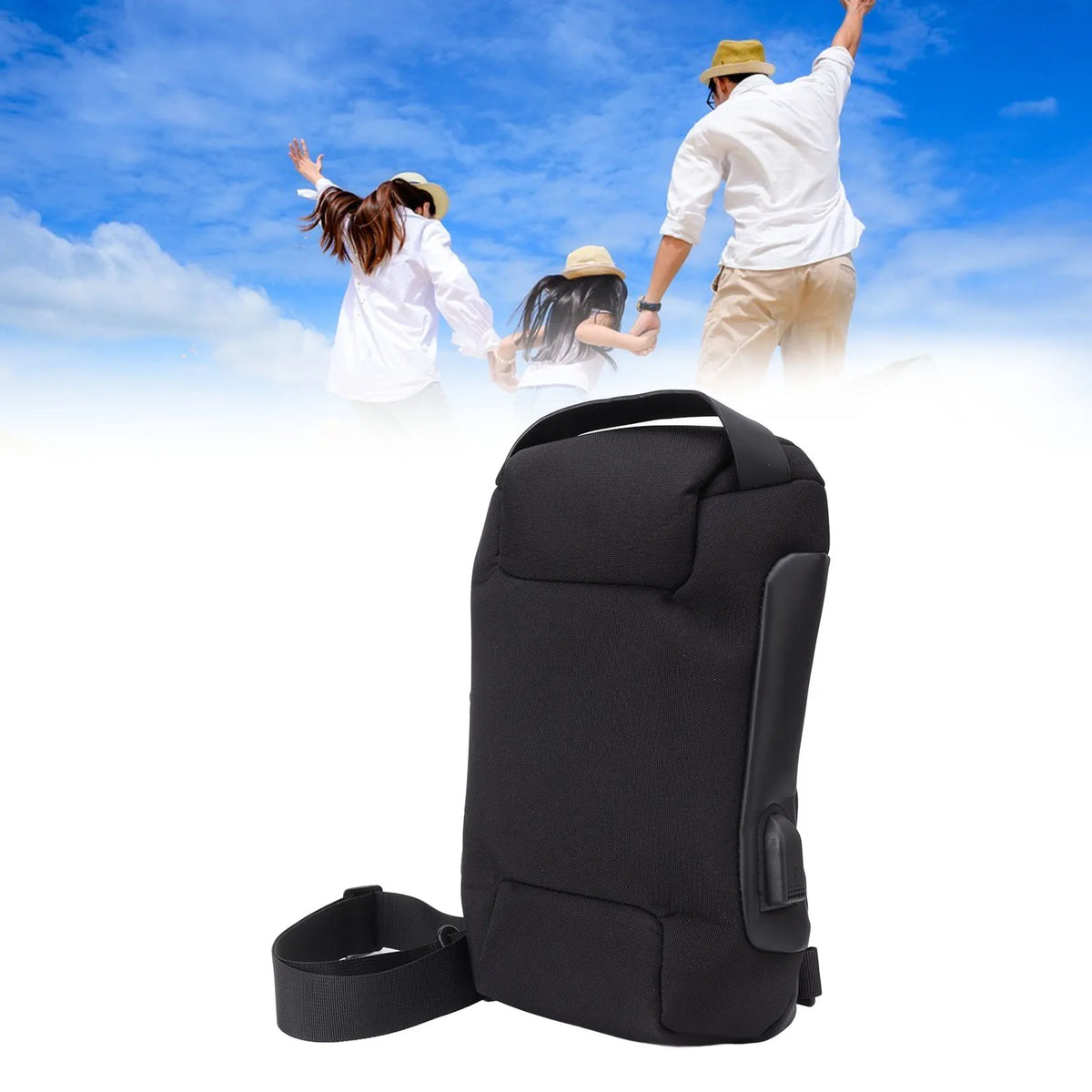 Shoulder Backpack Oxford Cloth Large Capacity Lockable Zipper Portable Sling Bag for Women Men Black 1 Piece 320g