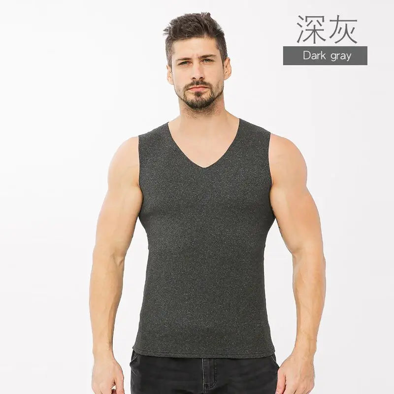 1pc Winter Thermal De Velvet Cation Heating Seamless Bottoming Shirt Warm Vest Men Fleece Lined Thermal Underwear
