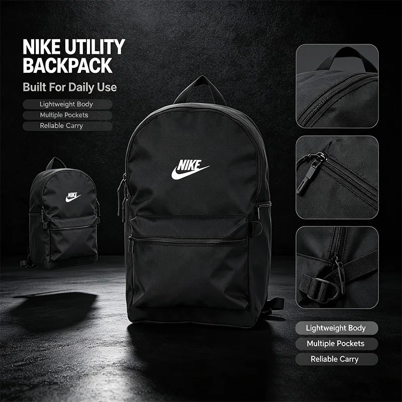 Nike DH7709-010 Official Genuine Black Backpack Classic Sports Backpack Durable Adjustable Travel School Shoulder Bag DH7709-