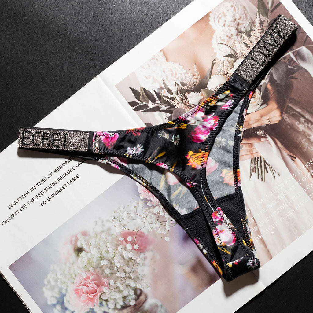 Women's Rhinestone Letter Low-Waist Thong