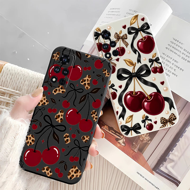 Red Cherry Leopard Print Phone Case For Honor 600 Pro 400 70 Lite 500 200 90 Smart 50 SE 20 9C 9X Pro Soft Shockproof Cases Etui