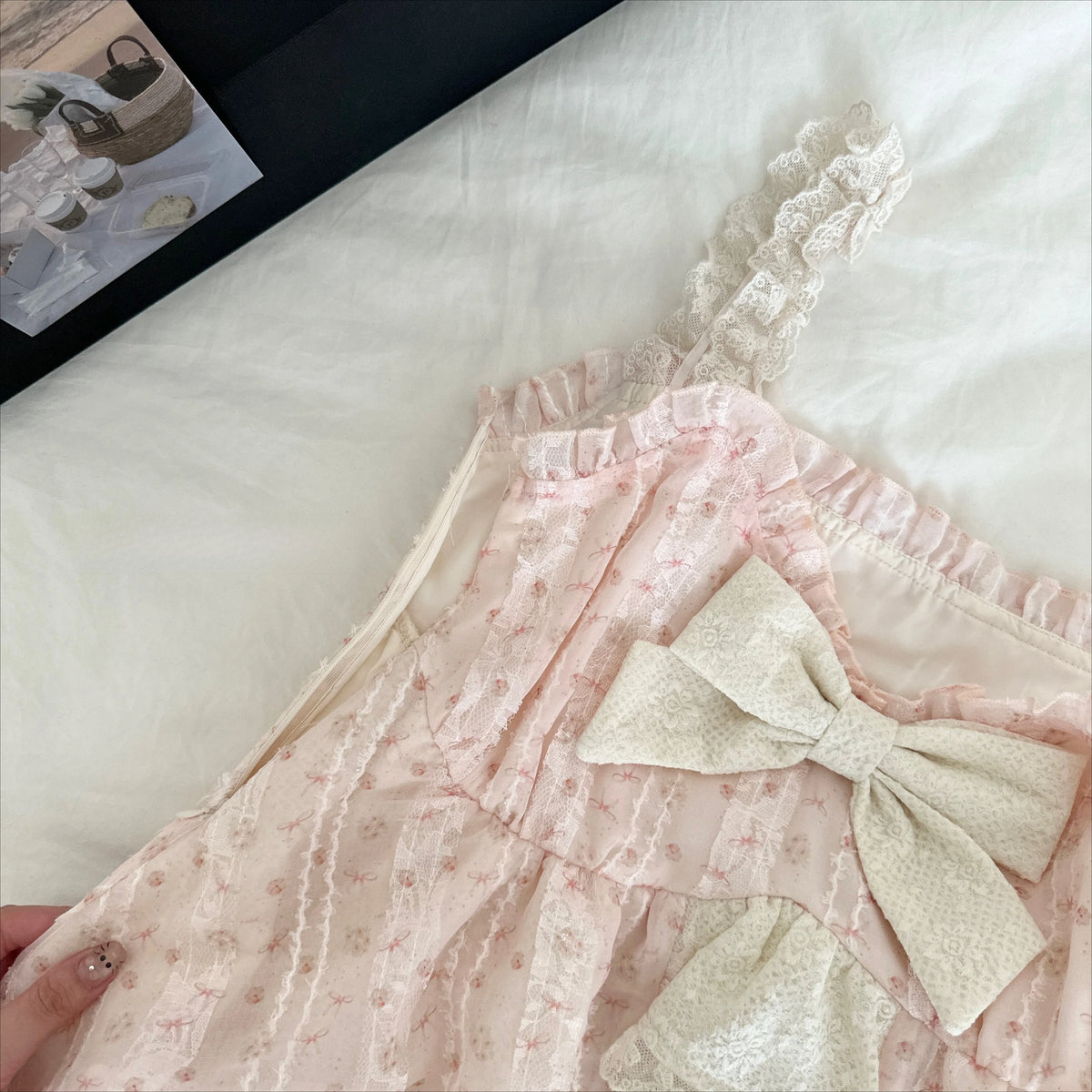 Sweet Lolita Bow Lace Dress Women Puff Sleeve Ruffle Layered Skirt Princess Style Vintage Cottagecore Fairycore Kawaii Outfits