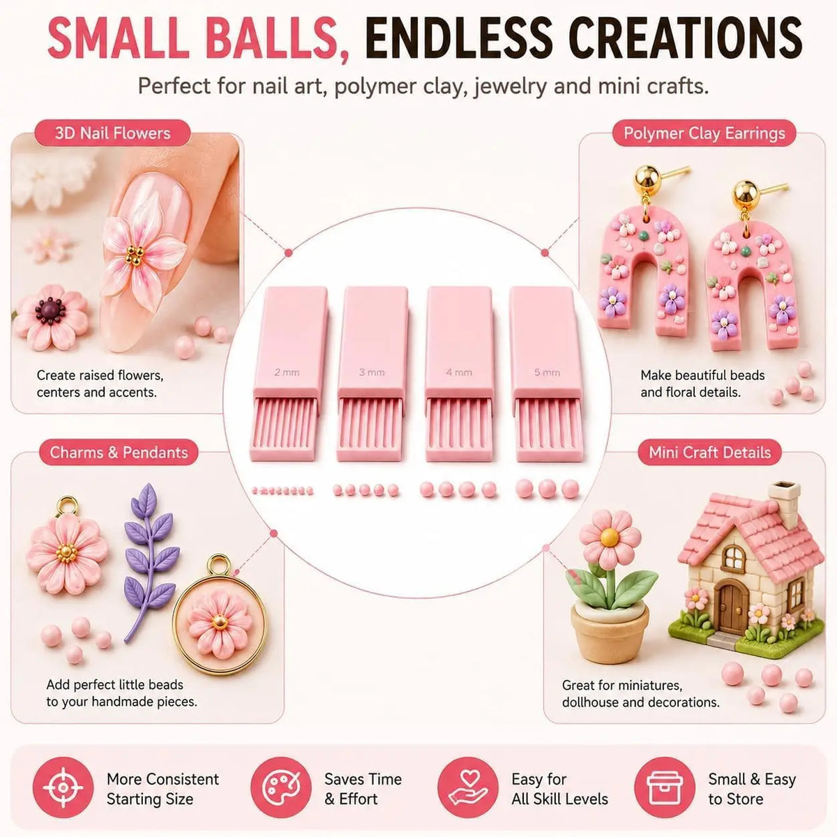 4-Piece Nail Art & Clay Bead Roller Set