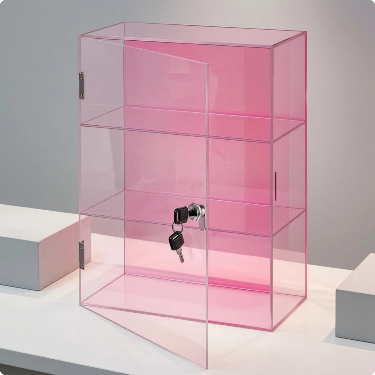 Lockable Acrylic Display Case 3-Tier Acrylic Display Case with Lock No Assembly Required Freestanding for Collectors, Countertop