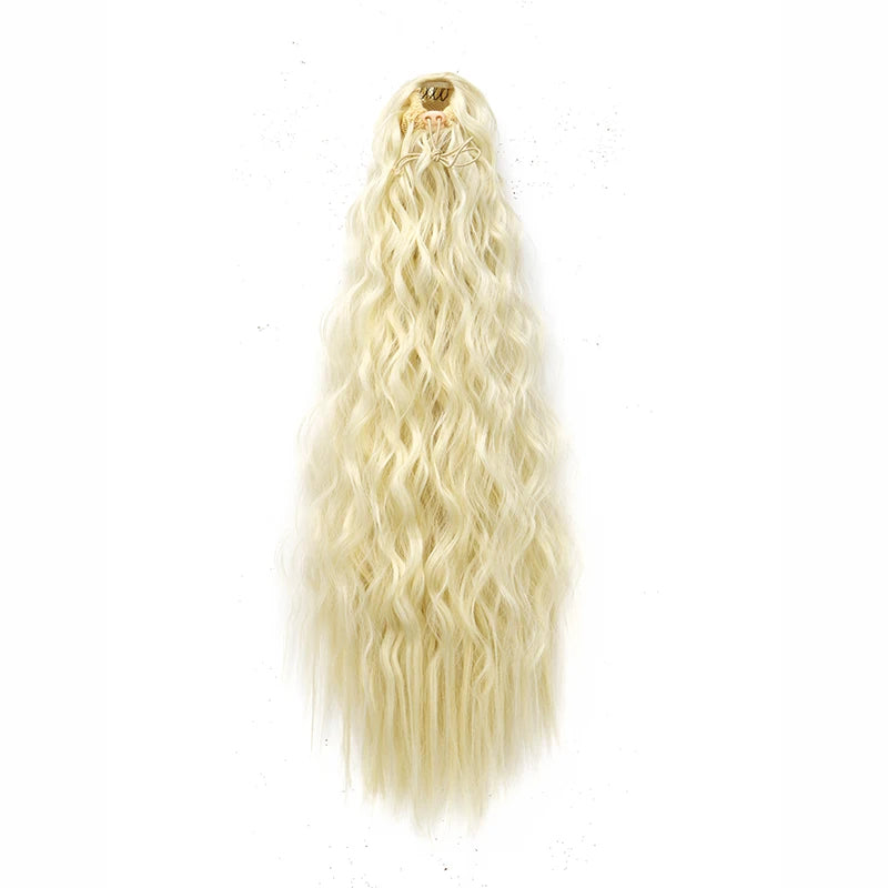 22Inch Synthetic Long Kinky Wave Curly Drawstring Clip in Ponytail Hair Extension High Temperature Fiber Hairpiece for Women