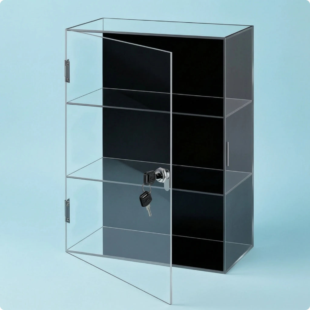 Lockable Acrylic Display Case 3-Tier Acrylic Display Case with Lock No Assembly Required Freestanding for Collectors, Countertop