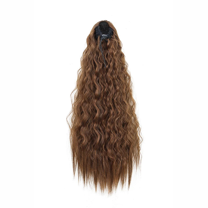 22Inch Synthetic Long Kinky Wave Curly Drawstring Clip in Ponytail Hair Extension High Temperature Fiber Hairpiece for Women