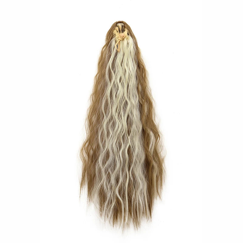 22Inch Synthetic Long Kinky Wave Curly Drawstring Clip in Ponytail Hair Extension High Temperature Fiber Hairpiece for Women