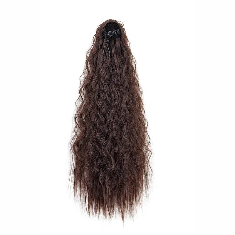 22Inch Synthetic Long Kinky Wave Curly Drawstring Clip in Ponytail Hair Extension High Temperature Fiber Hairpiece for Women