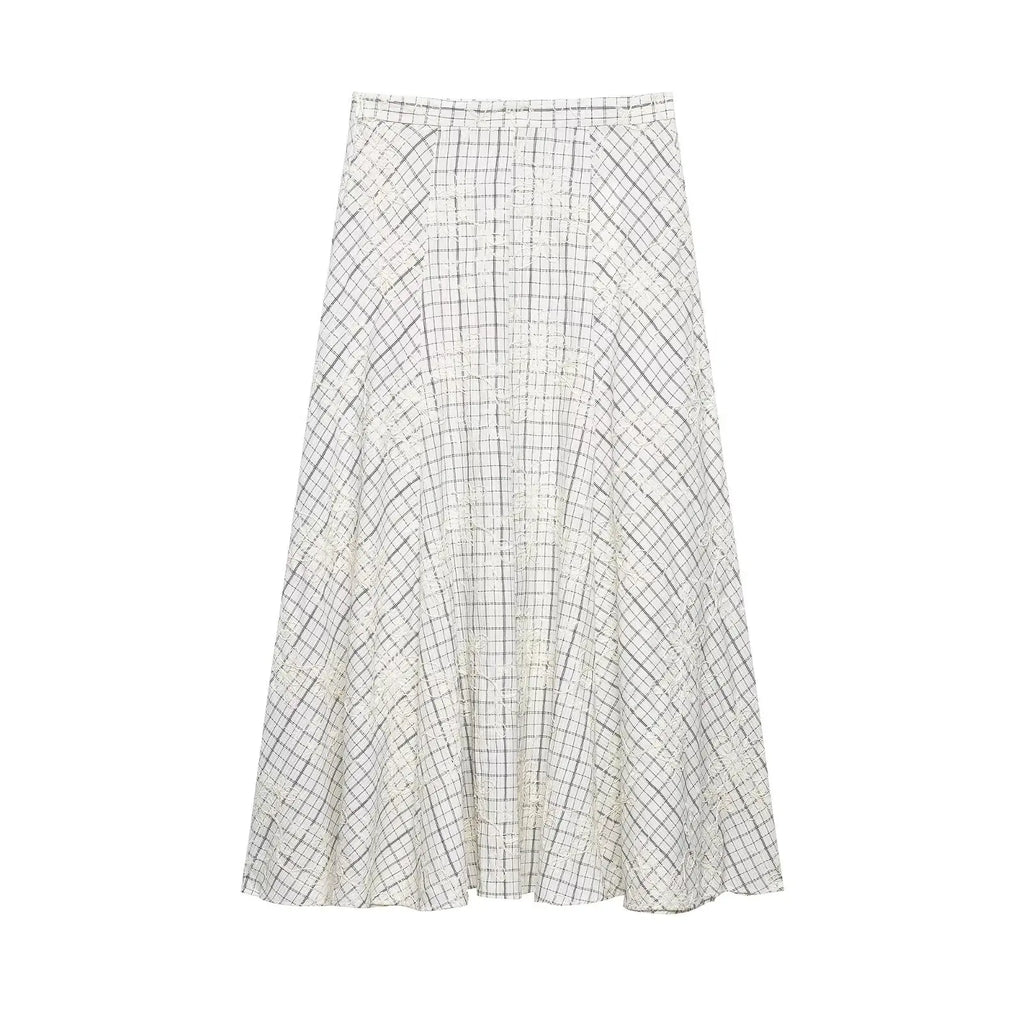 TFAFXY 2026 Summer Bow Plaid Embroidered Blouse Women Sets A-line Midi Long Skirt Suits Y2K