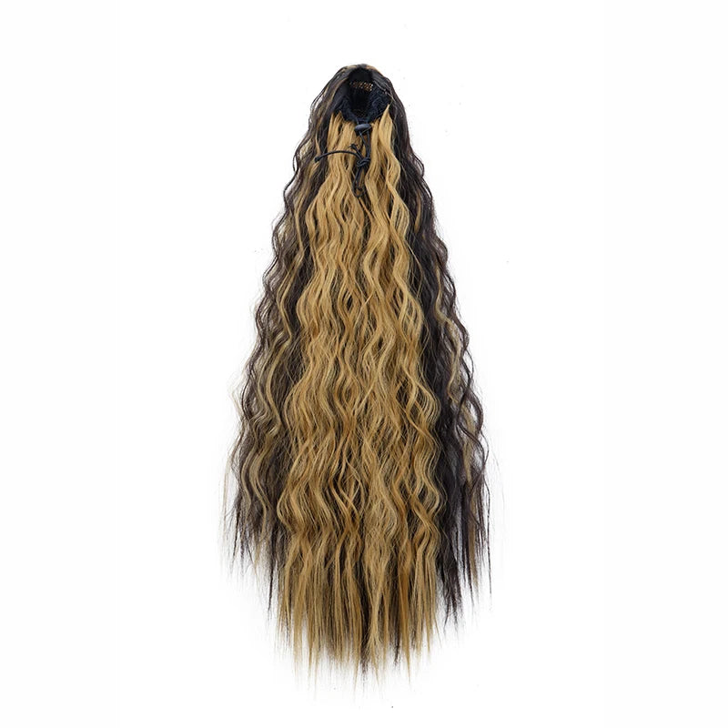 22Inch Synthetic Long Kinky Wave Curly Drawstring Clip in Ponytail Hair Extension High Temperature Fiber Hairpiece for Women