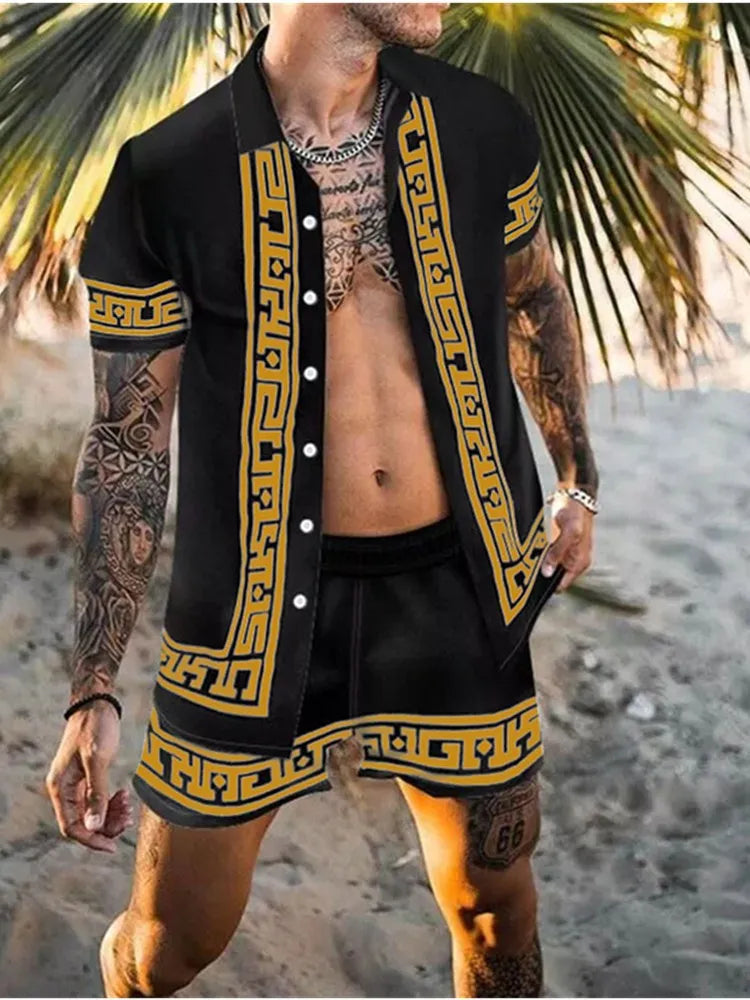 Summer Men's Shirt Loose Short Sleeve Shorts Beach Suit Quick Drying