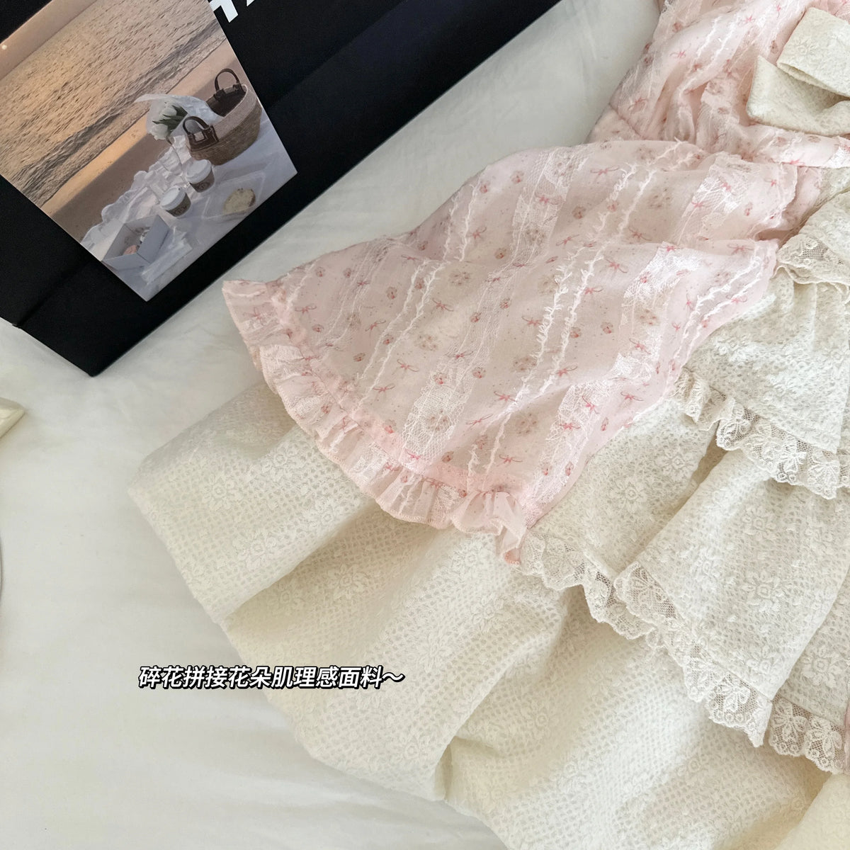 Sweet Lolita Bow Lace Dress Women Puff Sleeve Ruffle Layered Skirt Princess Style Vintage Cottagecore Fairycore Kawaii Outfits