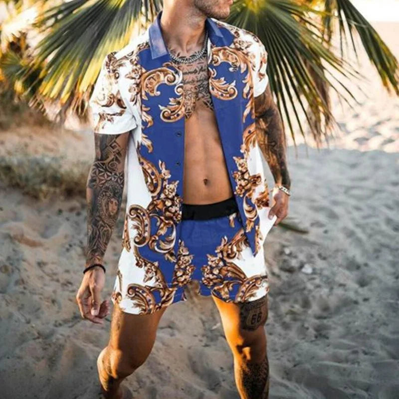 Summer Men's Shirt Loose Short Sleeve Shorts Beach Suit Quick Drying