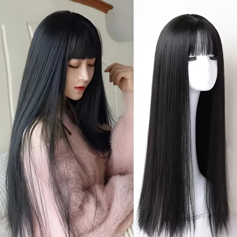 Long Black Straight Synthetic Halloween Wig